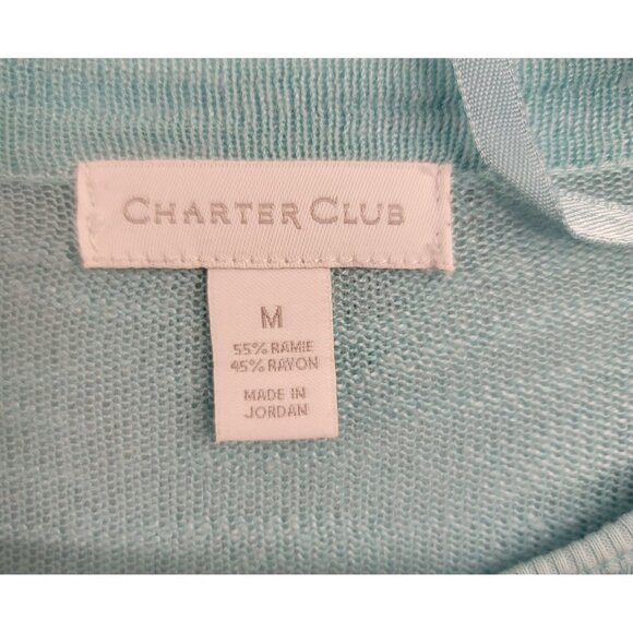Charter Club Womens Aqua Blue Cardigan & Tank Set Medium Ramie/Rayon - Picture 4 of 6